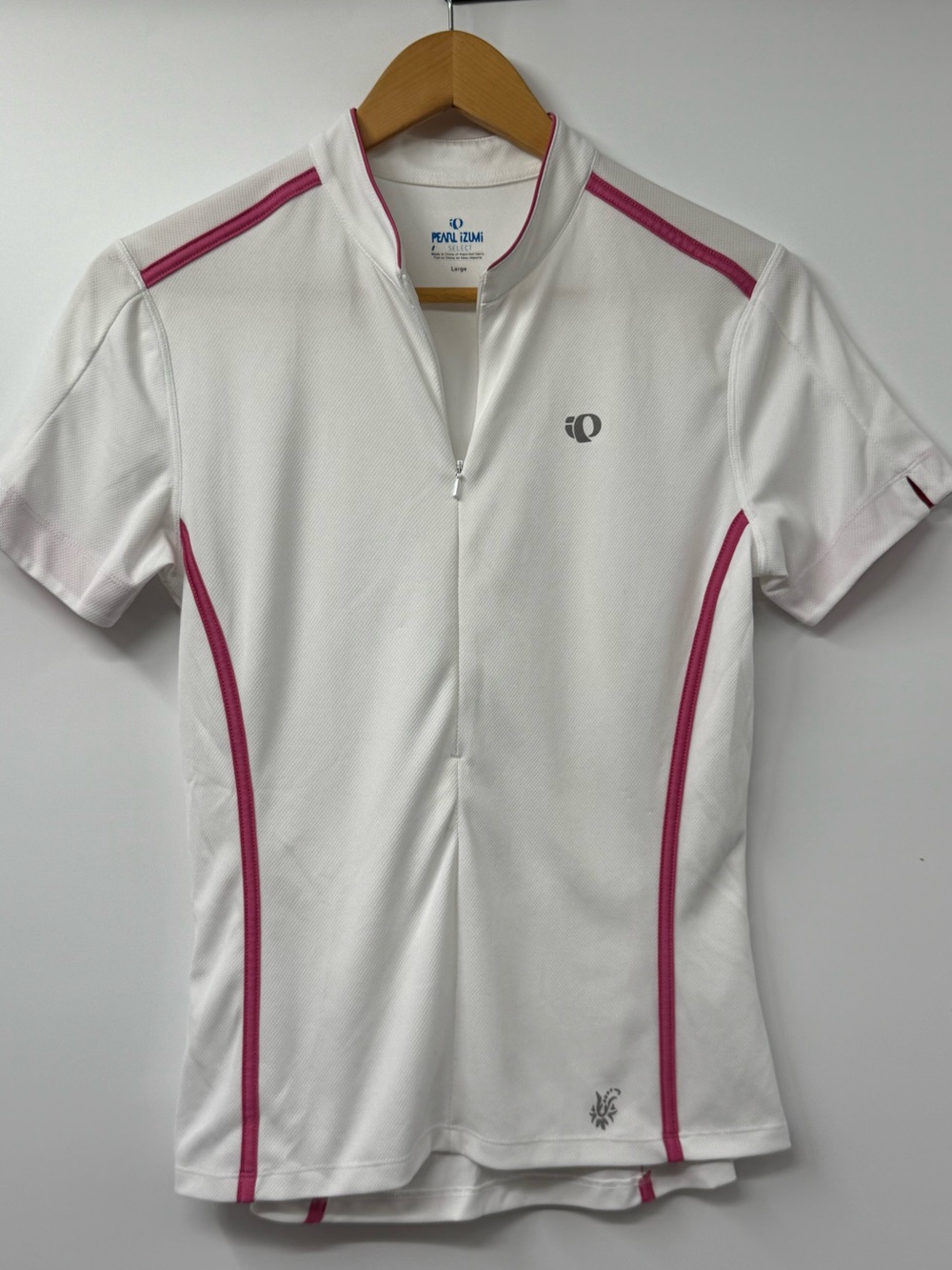 Pearl Izumi Select Cycling Jersey LG White Pink Short Sleeve 1/2 Zip Performance